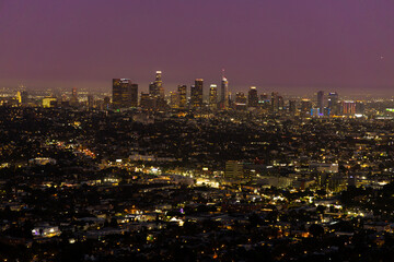 Naklejka premium View of downtown Los Angeles at night