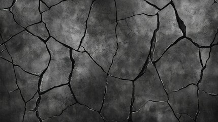 Obraz premium Detailed close-up of cracked black concrete wall highlighting texture and pattern with a dramatic dark background