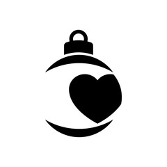 Decoración de Navidad. Logo con silueta de bola de navidad en espacio negativo con corazón para tarjetas y felicitaciones