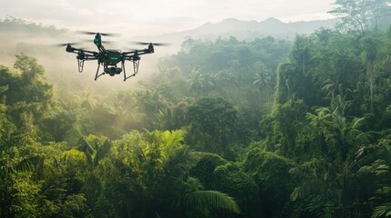 Fototapeta premium Robotic wildlife conservation drones monitoring endangered species, Futuristic style, photo of
