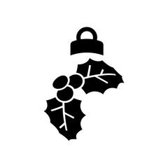 Decoración de Navidad. Logo con silueta de bola de navidad en espacio negativo con hojas de acebo y bayas para tarjetas y felicitaciones