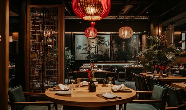 Elegant dining setup in asian fusion restaurant