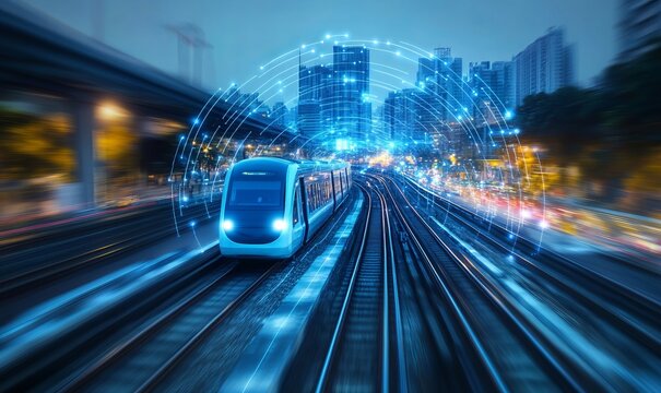 elevated railroad and train, wireless communication network, abstract image visual