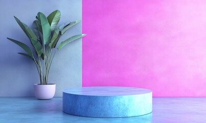 Empty room interior design or blue pedestal display on vivid background with blank stand. Blank stand for showing product