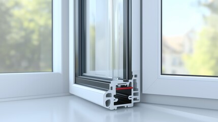 Cross-section of a modern window frame, showcasing energy-efficient double glazing and structural details in contemporary construction, Generative Ai