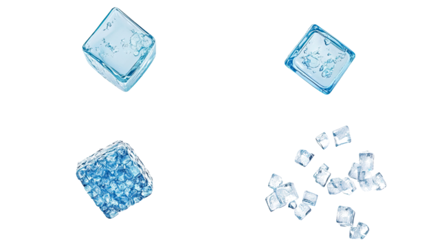 Collection of Ice Cubes Isolated on a Transparent Background Generative AI