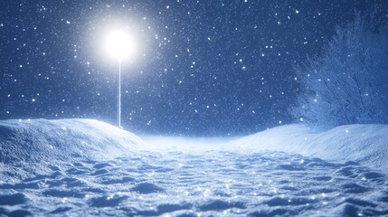 Enchanting Christmas Fantasy - Winter Night Scene with Glowing Moon and Snow-Covered Landscape