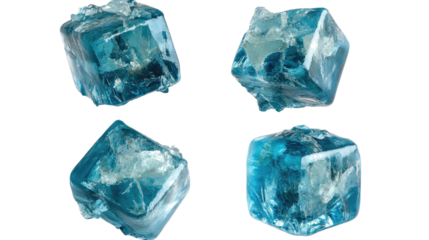 Collection of Transparent Ice Cubes With a Striking Blue Hue Generative AI
