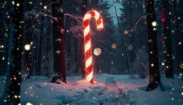 Candy Cane with Magical Lights and Sparkling Holiday Glow