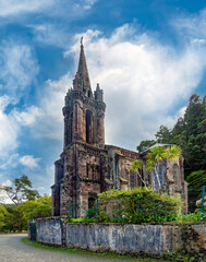 Neo-gothic chapel Nossa Senhora das Vit&oacute;rias on the edge of the Furnas lagoon, Furnas valley, S&atilde;o Miguel Island, Azores Islands, Portugal