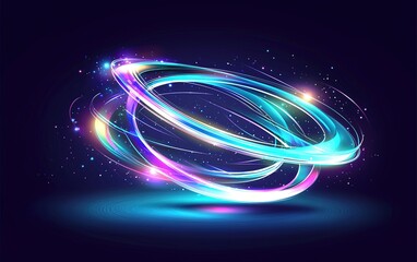 Vibrant swirling energy rings in a colorful abstract display glowing against a dark background at night
