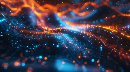 Fototapeta premium Vibrant Abstract Digital Art with Flowing Waves, Neon Lights, and Futuristic Fluid Design Elements