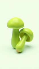 Playful green mushroom toys against a soft pastel backdrop, perfect for children's products, educational materials, or playful branding.