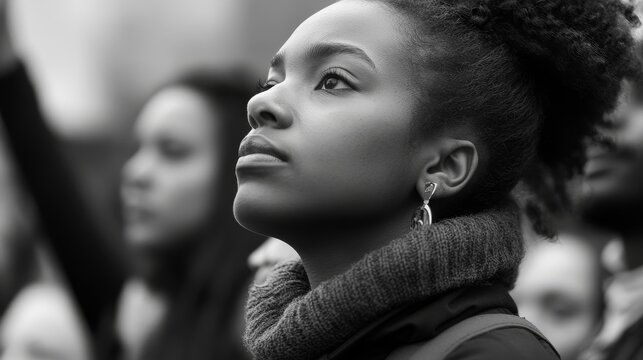 Social justice movements depicted by close-up portraits of activists organizing peaceful protests for racial equality, photography style, photo of