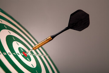 dart target with red dart arrow on wooden board. business success concept.