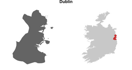 Fototapeta premium Dublin county blank outline map set