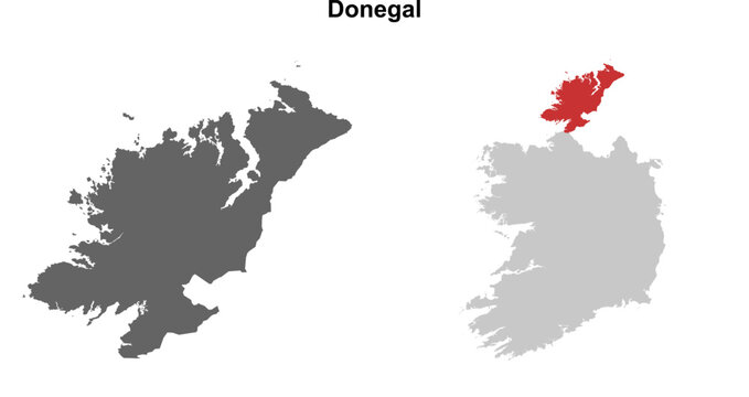 Donegal county blank outline map set