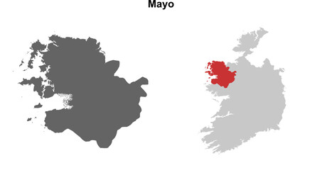 Mayo county blank outline map set