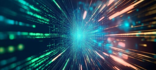 Abstract digital space with glowing rays a vision of the future and technological revolution.