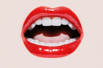 Obraz premium a beautiful woman screaming, focusing on lip, beautiful lip, dracula teeth, looking at camera