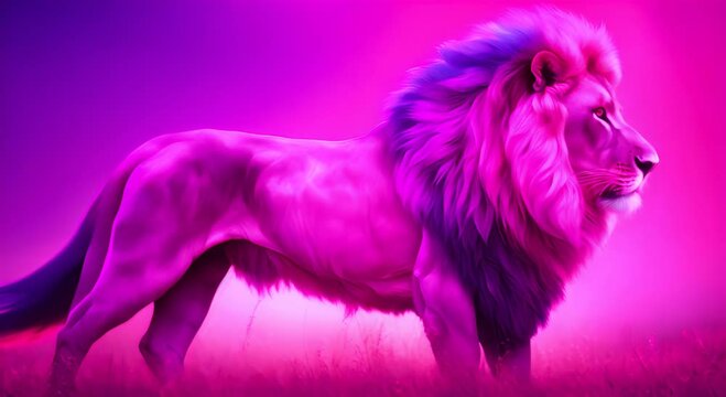 Majestic Neon Lion in Purple and Pink Hues Regal Wildlife Art 4K