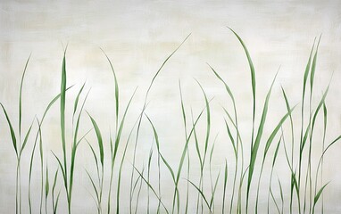 Obraz premium Delicate green grass swaying gently against a soft, muted background in a tranquil setting