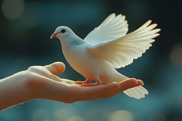 Obraz premium Open hand releasing a dove, symbolizing peace and freedom.