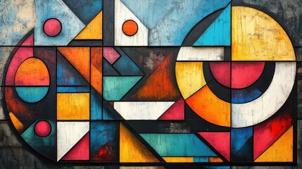 Fototapeta premium Colorful geometric shapes with thick outlines