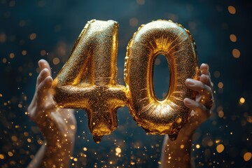 Copy space solemn background. Happy birthday golden background with number 40