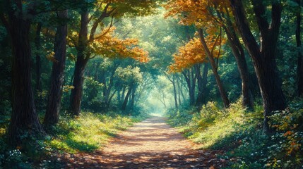 Obraz premium Forest trail with a canopy of leaves