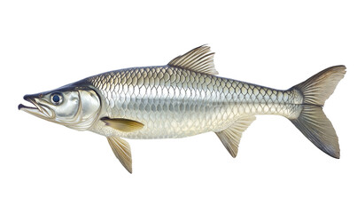 A large fish with a silver body and a black mouth