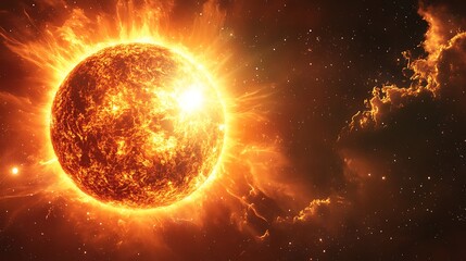 Fototapeta premium Golden sun clipart shining brilliantly in open bright blue sky image