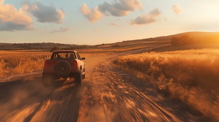 Fototapeta premium petrol cars being driven on wide rough roads and field