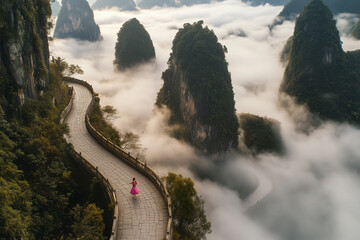 Fototapeta na wymiar Górski mglisty widok z trasą widokową - 028