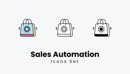 Sales Automation Icons thin line and glyph vector icon stock illustration