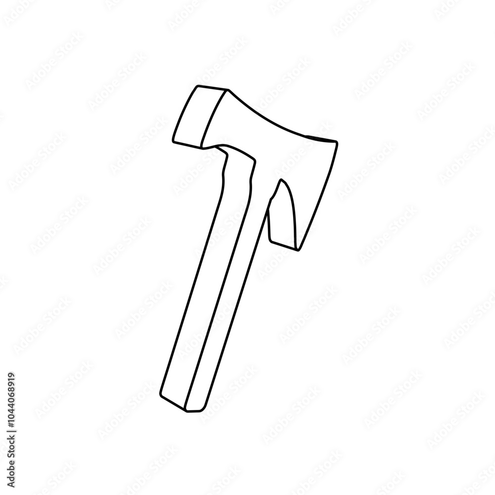 Poster the outline of a large axe symbol is made with black lines. 3d view of the object in perspective. ve