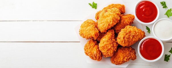 Battered fried chicken breast, food element, close-up, crunchy coating, isolated on white background