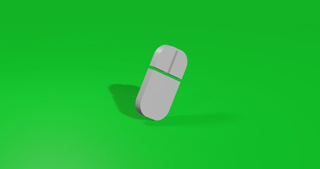 Isolated realistic white computer mouse symbol front view with shadow. 3d illustration on green chroma key background