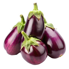 Purple eggplants arranged in a circle on transparent background