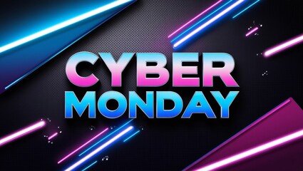 Vibrant Cyber Monday promotional graphic with neon lights.