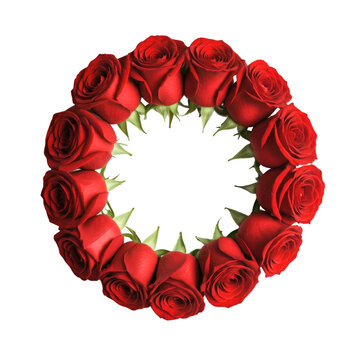 Vector round frame with red rose isolated on white