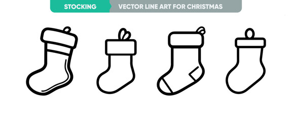 Minimal Thin Line Christmas Stocking Sock Icon Set: Ideal Outline Icons for Christmas and New Year

