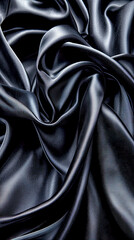Fototapeta premium A rich, dark blue silk fabric is arranged in soft, flowing folds, highlighting its luxurious smoothness and reflective sheen, creating an elegant and sophisticated appearance.