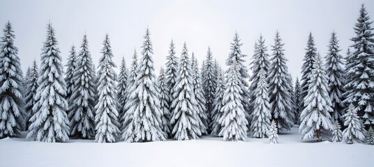 Fototapeta premium Snow-Covered Pine Trees in Soft Morning Light