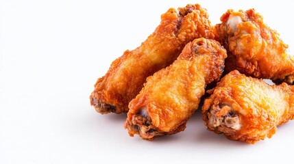 Golden fried chicken wings, food element, detailed, crispy batter, isolated on white background