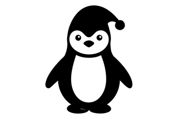 Happy Penguins wearing Santa Hats .silhouette vector illustration .