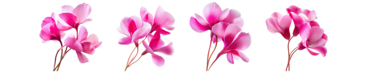 Fototapeta premium Vibrant Cyclamen Blooms Isolated on Transparent Background Perfect for Floral Marketing, Beautiful Product Covers, and Engaging Social Media Content.