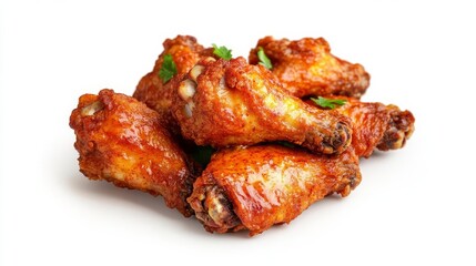 Spicy fried chicken wings with garlic butter, food element, realistic 3D, crispy golden texture, isolated on white background