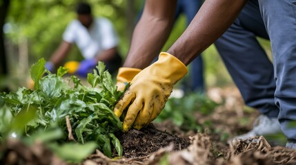 The hands of a community leader organizing a neighborhood cleanup, Reflecting grassroots efforts in environmental stewardship, close-up photography style