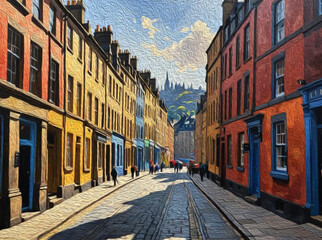 Fototapeta premium City Architecture. Oil paint. Printable pattern for wall decorations